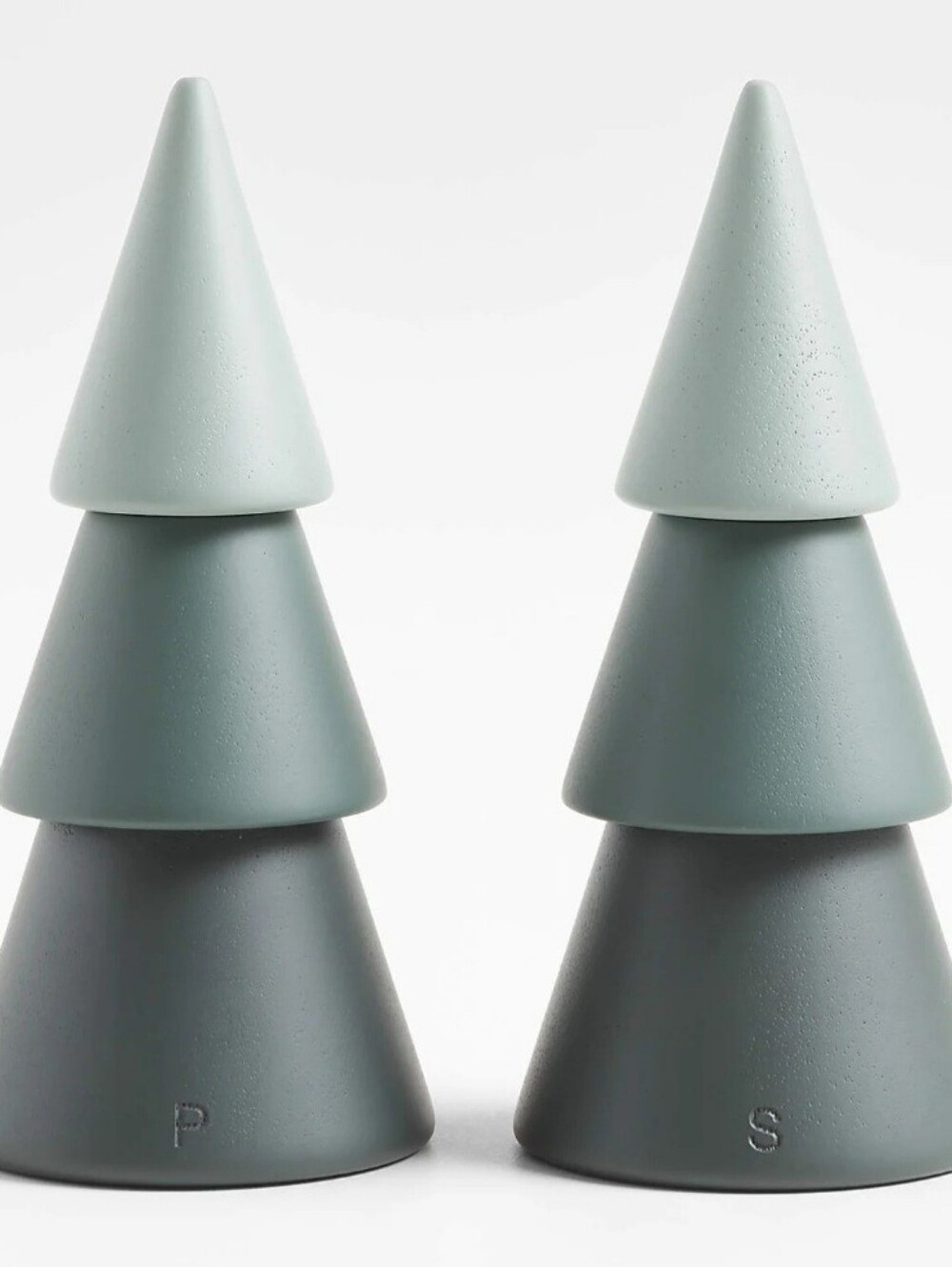Crate & Barrel Green Trees Wooden Salt and Pepper Shakers